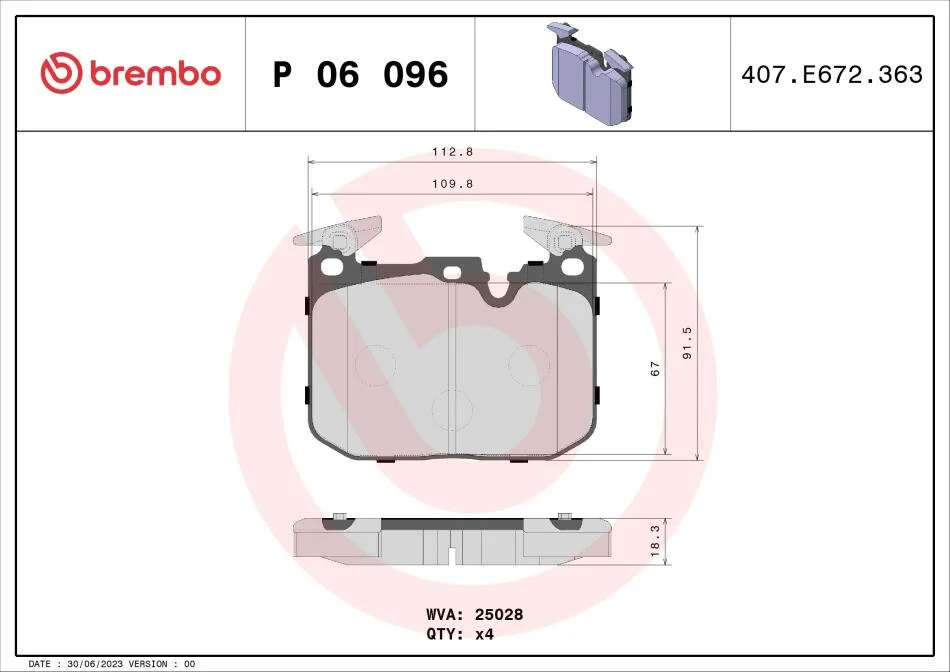 Гальмівні колодки, дискові BREMBO P06 096 (фото 1)