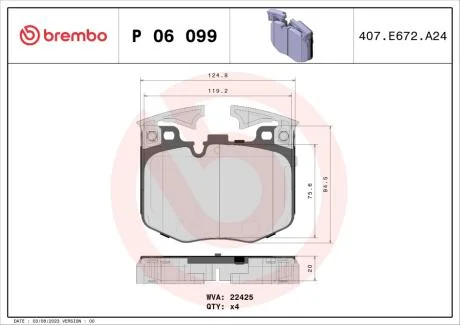 Комплект тормозных колодок из 4 шт. дисков BREMBO P06099