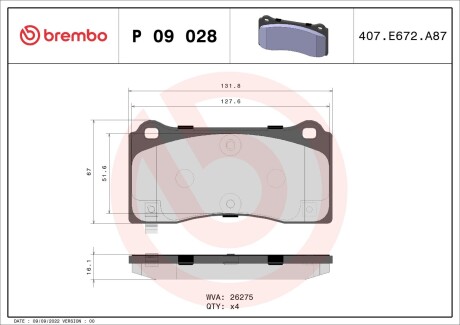 Гальмівні колодки, дискові BREMBO P09 028