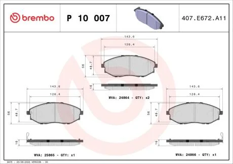 Тормозные колодки дисковые BREMBO P10 007