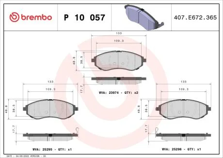 Тормозные колодки дисковые BREMBO P10 057