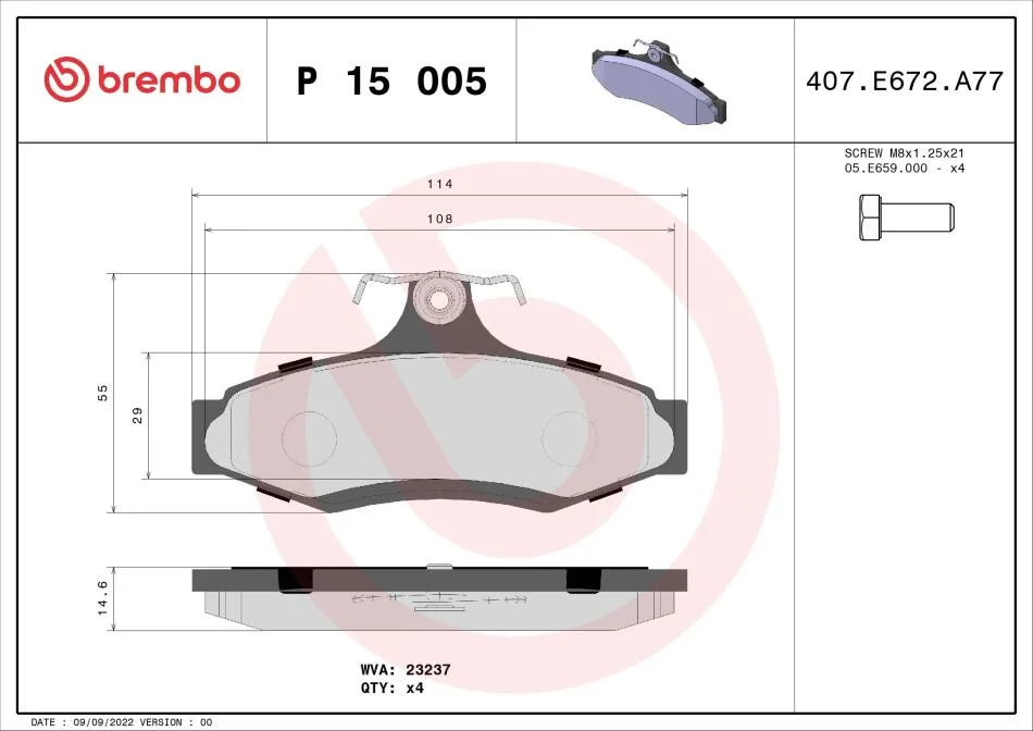 Тормозные колодки дисковые BREMBO P15 005 (фото 1)