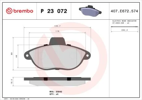 Тормозные колодки дисковые BREMBO P23 072