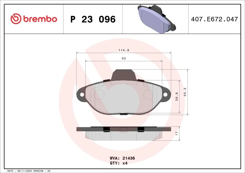 Колодки гальмівні дискові BREMBO P23 096 (фото 1)