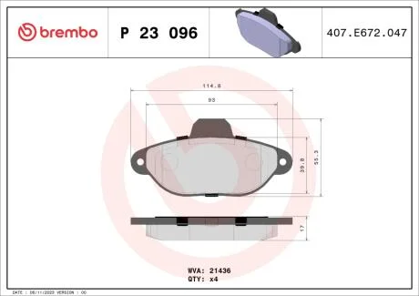 Тормозные колодки дисковые BREMBO P23 096