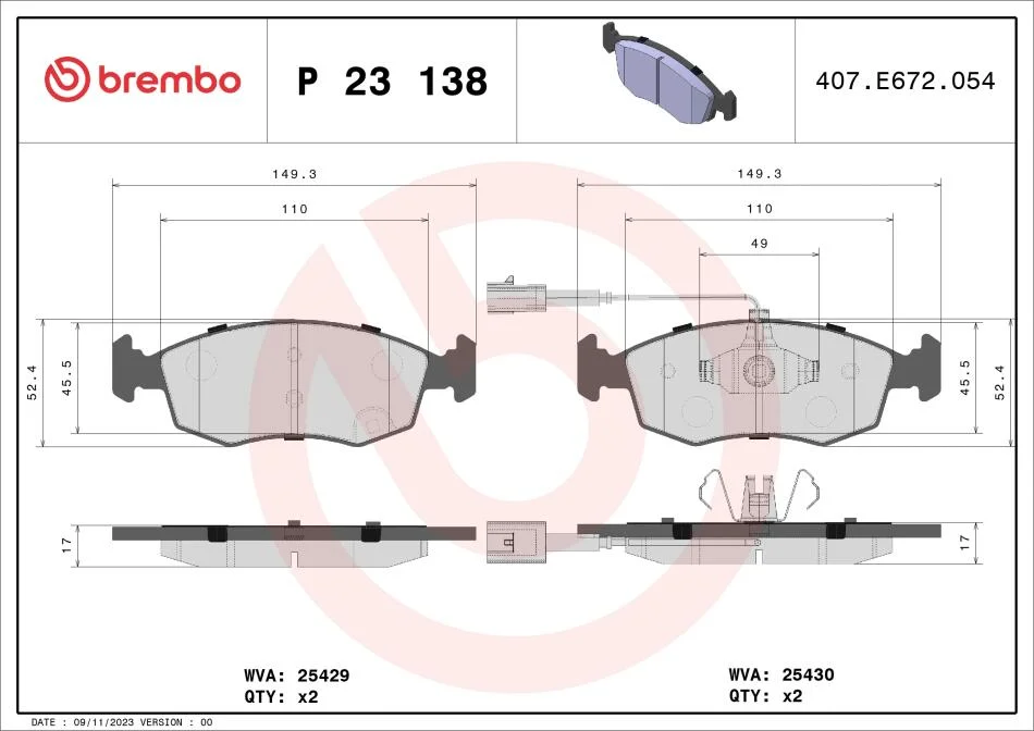 Тормозные колодки дисковые BREMBO P23 138 (фото 1)