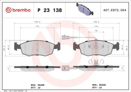 Тормозные колодки дисковые BREMBO P23 138