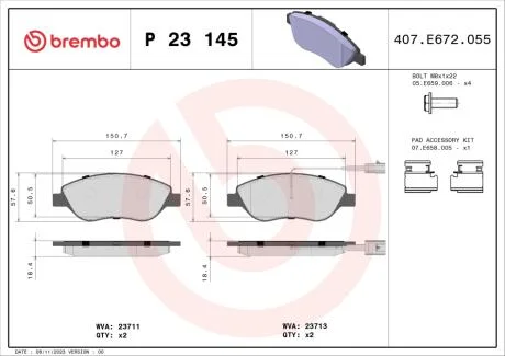 Тормозные колодки дисковые BREMBO P23 145