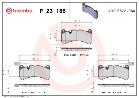 Гальмівні колодки дискові BREMBO P23 186