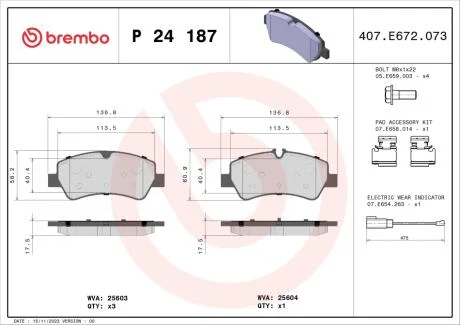 Гальмівні колодки, дискові BREMBO P24 187