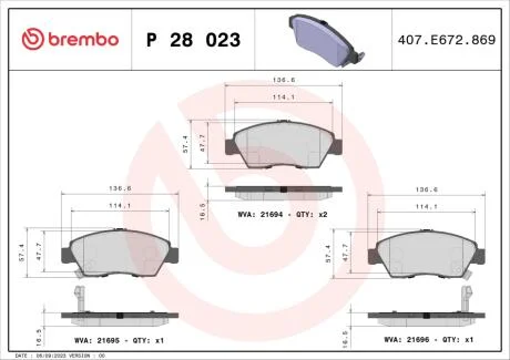 Тормозные колодки дисковые BREMBO P28 023