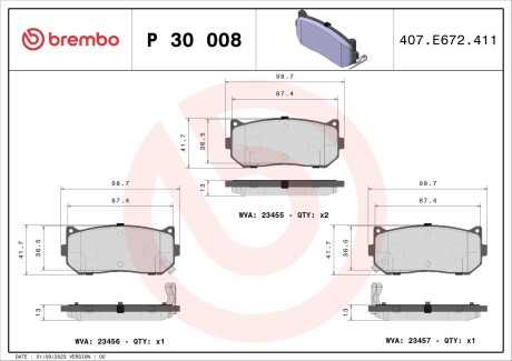 Гальмівні колодки, дискові BREMBO P30008