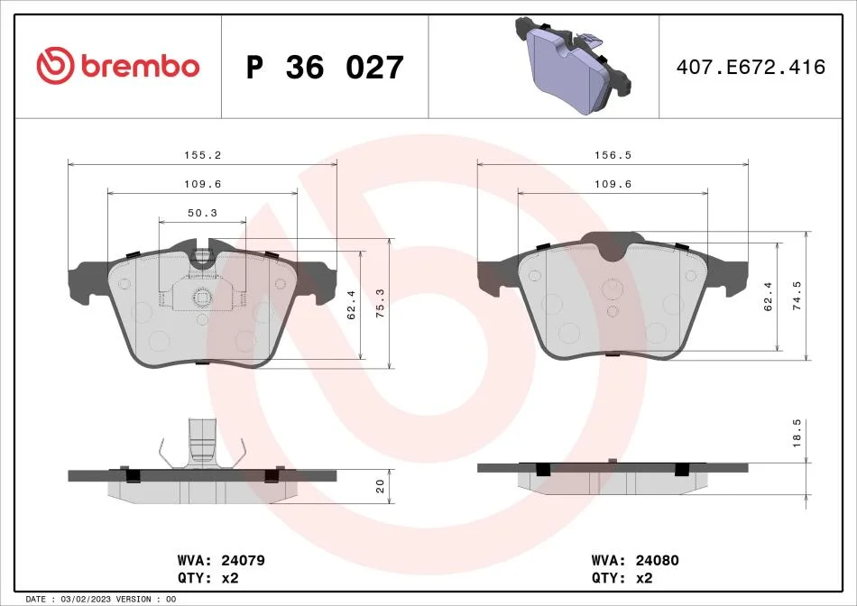Тормозные колодки дисковые BREMBO P36 027 (фото 1)