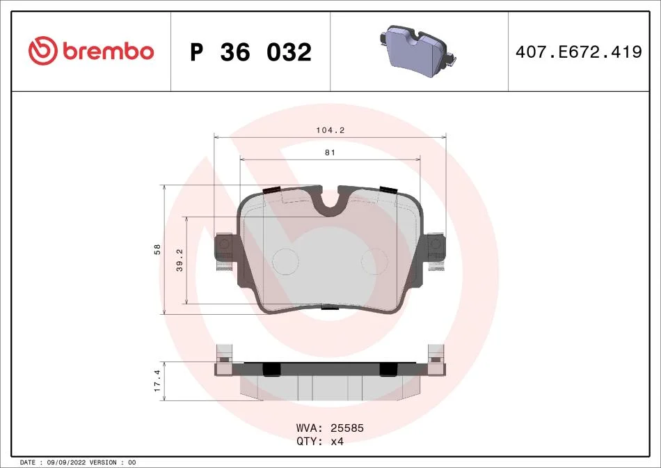 Тормозные колодки дисковые BREMBO P36 032 (фото 1)