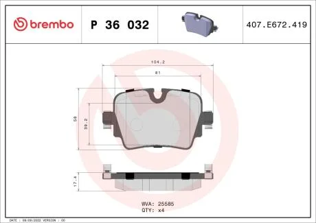 Тормозные колодки дисковые BREMBO P36 032