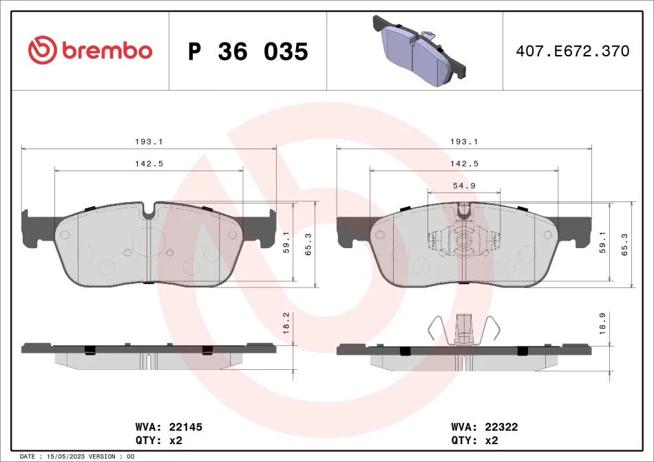 Тормозные колодки дисковые BREMBO P36035 (фото 1)