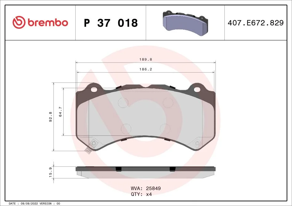 Тормозные колодки дисковые BREMBO P37 018 (фото 1)
