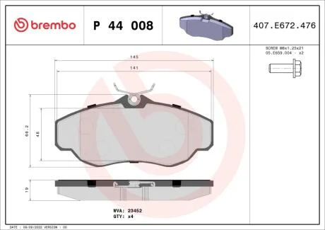 Тормозные колодки дисковые BREMBO P44 008