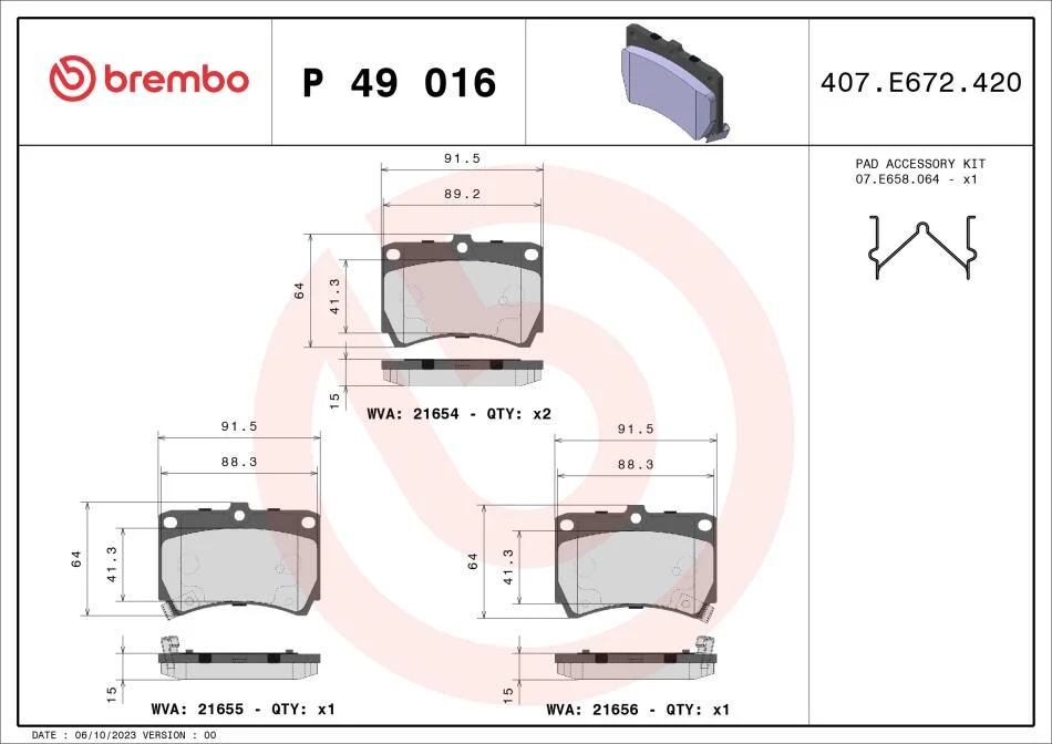 Тормозные колодки дисковые BREMBO P49 016 (фото 1)