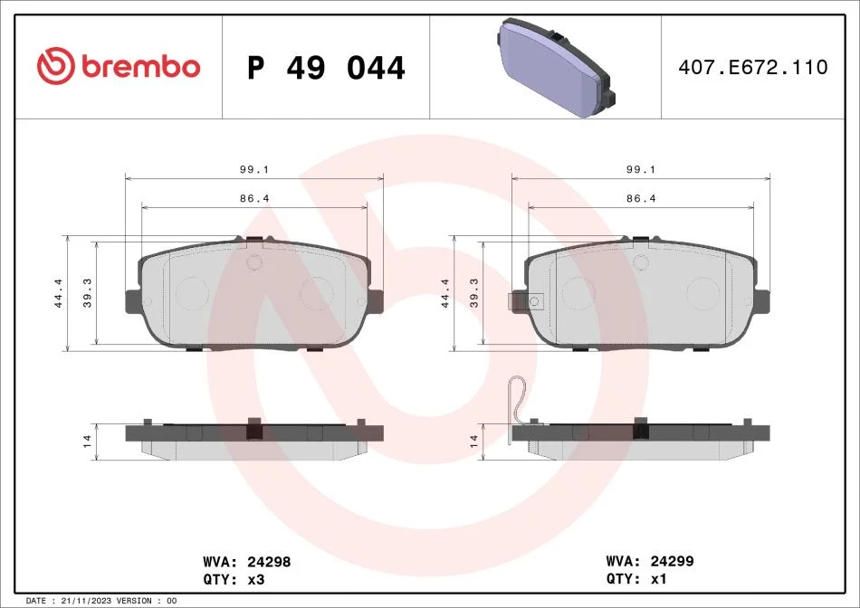 Тормозные колодки дисковые BREMBO P49 044 (фото 1)