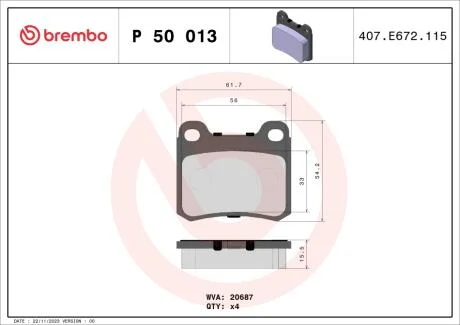 Гальмівні колодки, дискові BREMBO P50 013