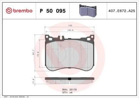 Колодки тормозные передние BREMBO P50 095