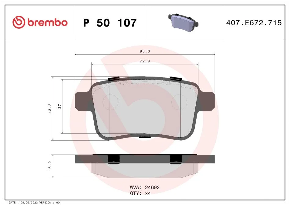 Гальмівні колодки, дискові BREMBO P50 107 (фото 1)