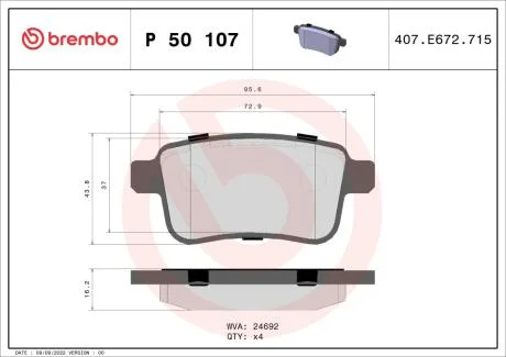 Гальмівні колодки, дискові BREMBO P50 107