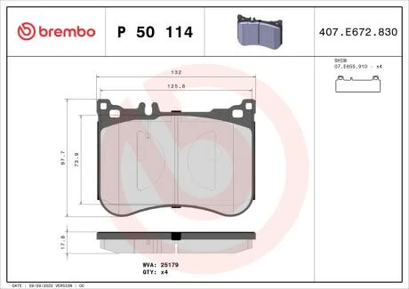 Тормозные колодки дисковые BREMBO P50114
