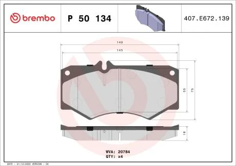 Гальмівні колодки, дискові BREMBO P50134