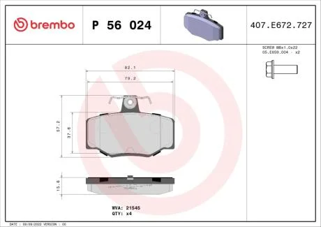 Тормозные колодки дисковые BREMBO P56024