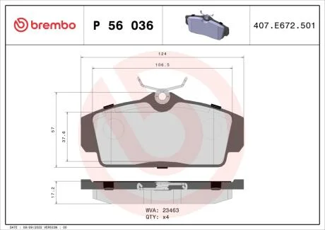 Тормозные колодки дисковые BREMBO P56 036