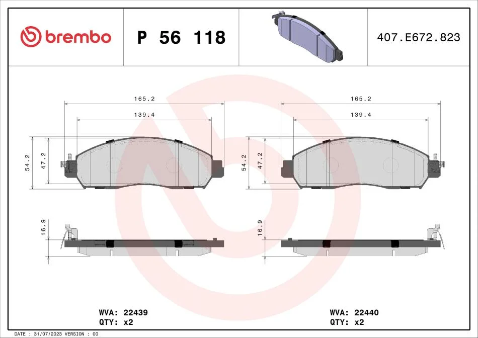 Тормозные колодки дисковые BREMBO P56 118 (фото 1)