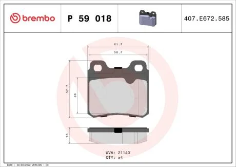 Тормозные колодки дисковые BREMBO P59 018