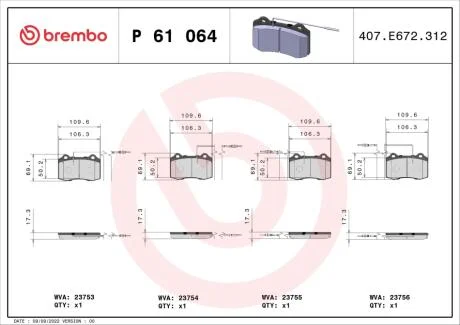 Тормозные колодки дисковые BREMBO P61 064