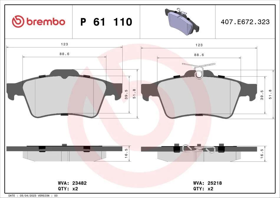 Гальмівні колодки дискові BREMBO P61110 (фото 1)