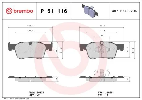 Тормозные колодки дисковые BREMBO P61 116