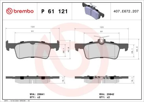 Тормозные колодки дисковые BREMBO P61 121