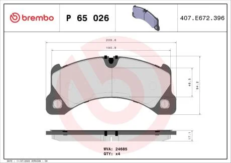 Тормозные колодки дисковые BREMBO P65 026