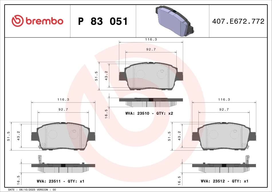 Гальмівні колодки дискові BREMBO P83051 (фото 1)