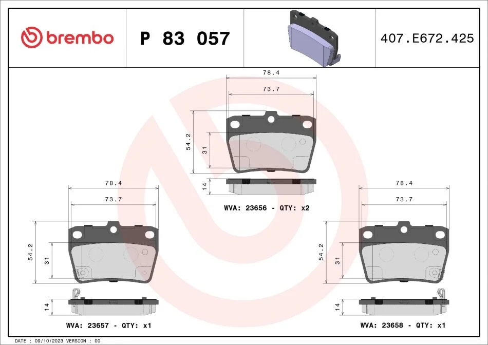 Гальмівні колодки дискові BREMBO P83 057 (фото 1)