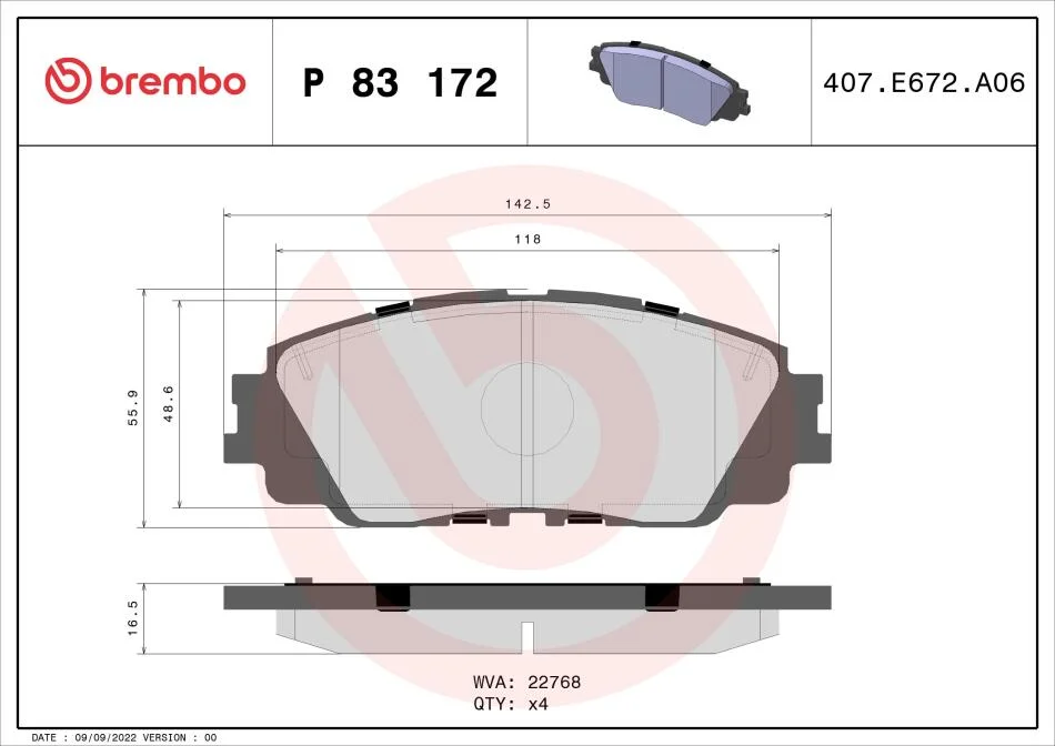 Тормозные колодки дисковые BREMBO P83 172 (фото 1)