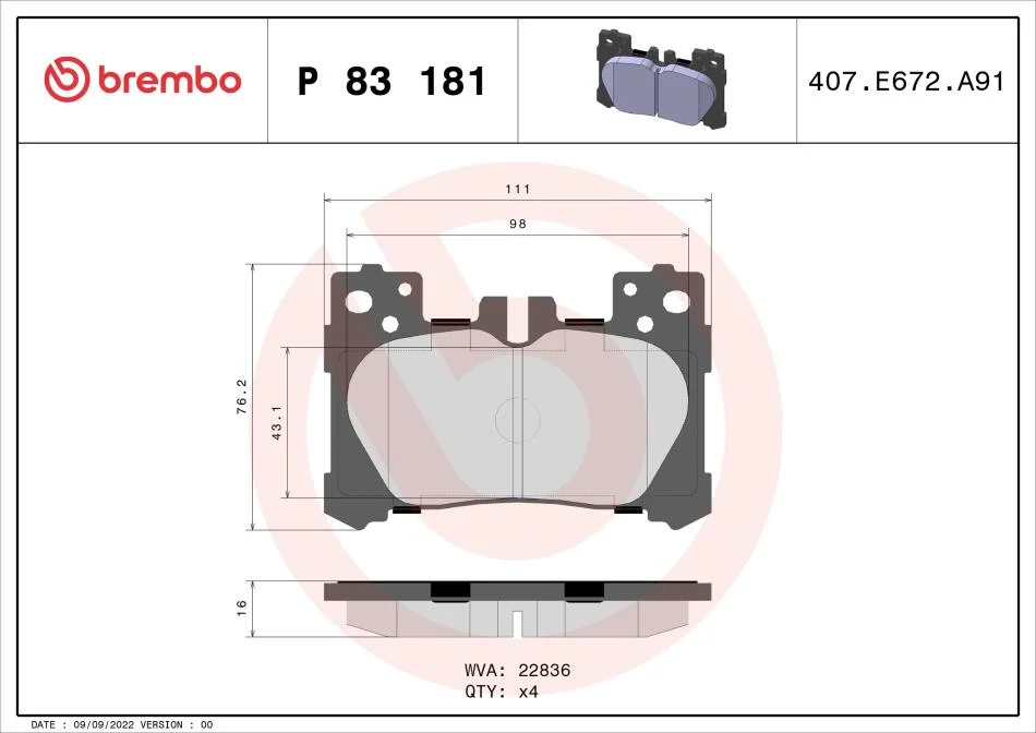 Гальмівні колодки, дискові BREMBO P83 181 (фото 1)