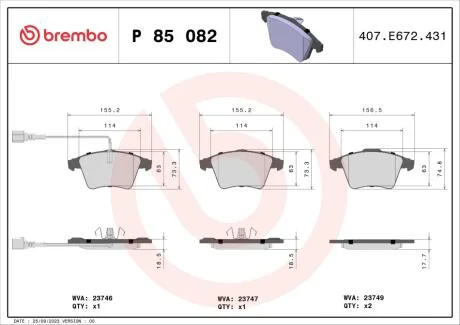 Тормозные колодки дисковые BREMBO P85 082