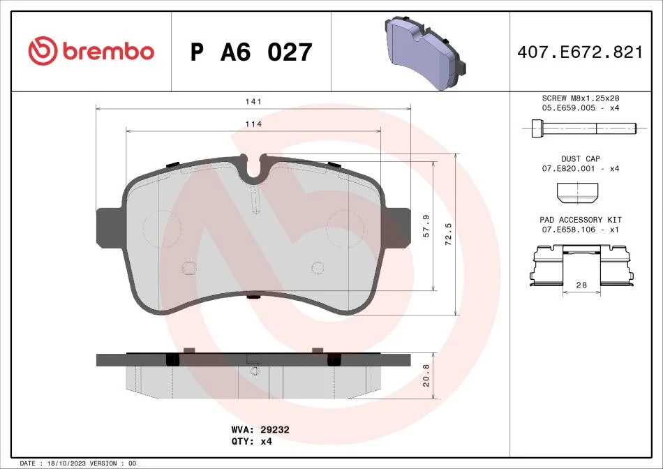 Гальмівні колодки, дискові BREMBO PA6 027 (фото 1)