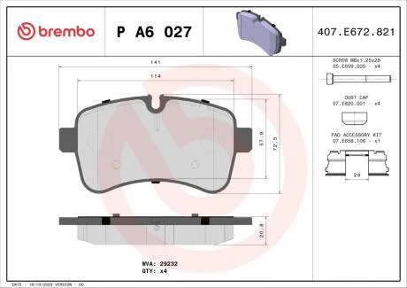 Гальмівні колодки, дискові BREMBO PA6 027