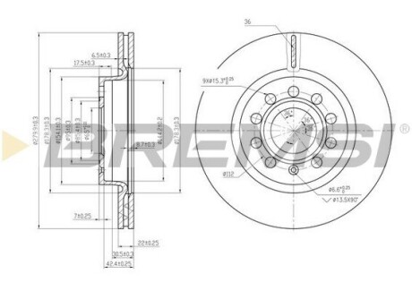 Тормозной диск перед. Caddy III/Golf V/VI/Jetta/Octavia 04- (280x22) BREMSI CD7223V