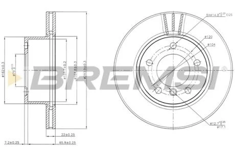 Гальмівний диск пер. F20/F21/F22 11- BREMSI CD7228V