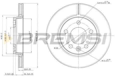 Тормозной диск зад. T5 03- (294x22) BREMSI CD7286V