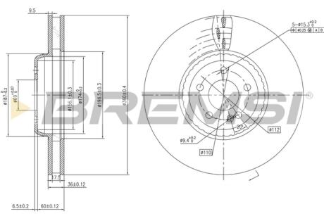 Гальмівний диск зад. MB C-class (W205)/E-class (W213) 3.0-3.5 15-21 (360x36mm) BREMSI CD7329V